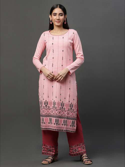 women rosewater round neck kurta palazzzo set - 20592316 -  Standard Image - 0