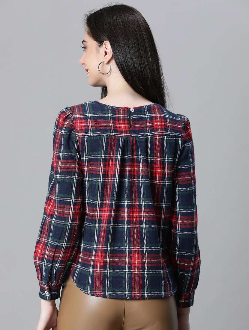 navy blue checked printed regular top - 20592339 - Standard Image - 3