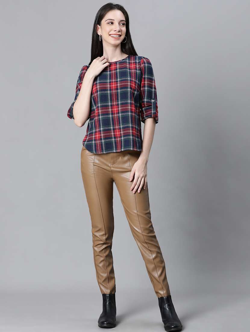 navy blue checked printed regular top - 20592339 - Standard Image - 5