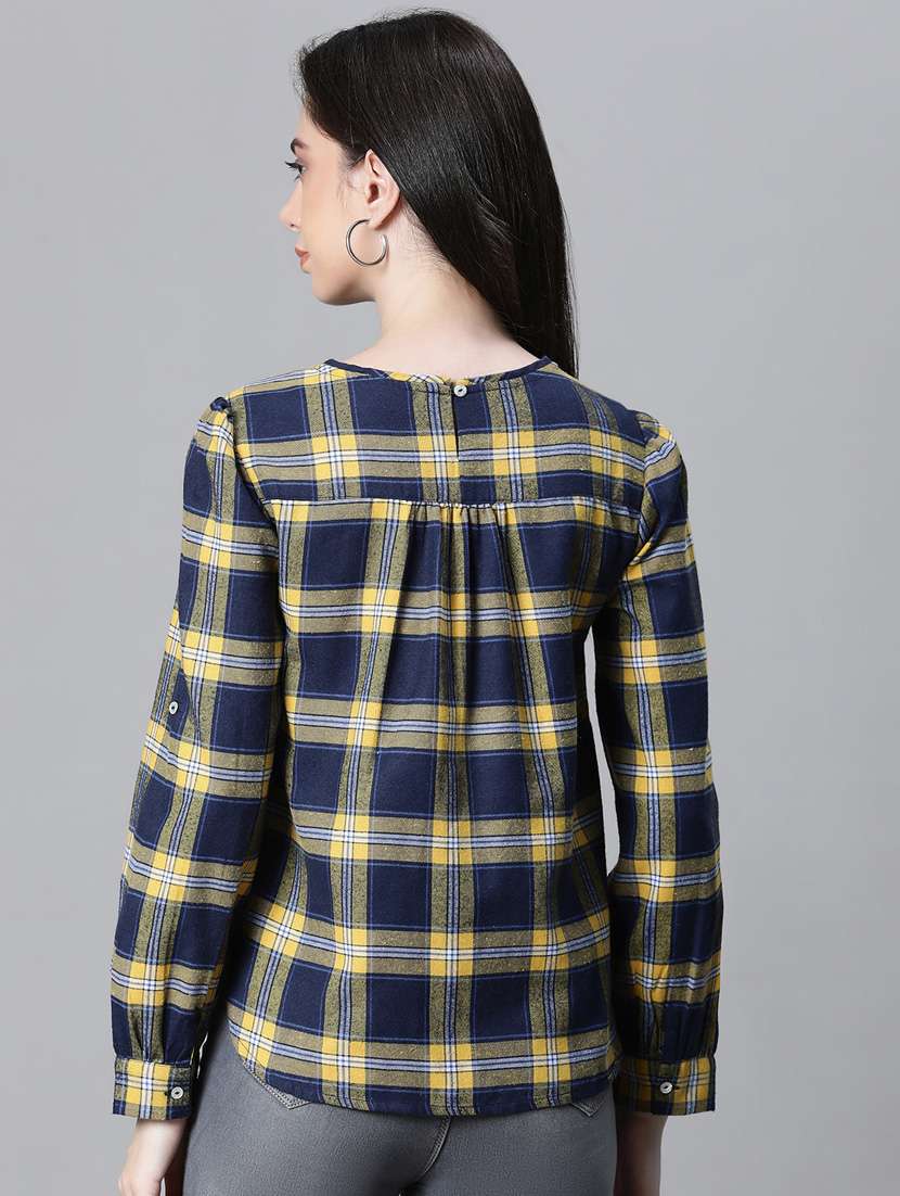 navy blue checked printed regular top - 20592342 - Standard Image - 3