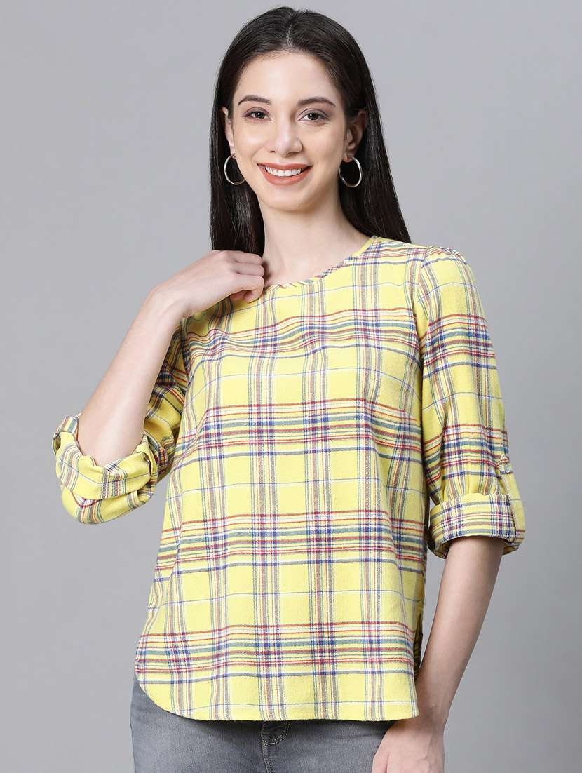 yellow checked printed regular top - 20592346 - Zoom Image - 0