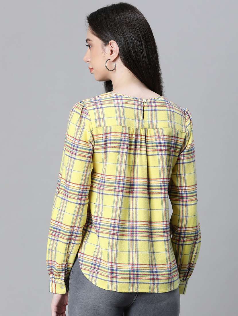 yellow checked printed regular top - 20592346 - Standard Image - 3