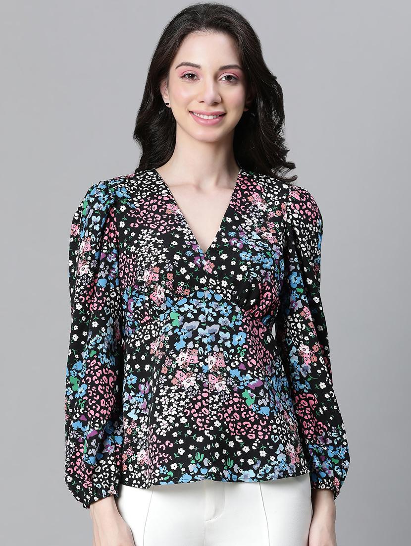 women floral print puff sleeves peplum top - 20592355 - Zoom Image - 0