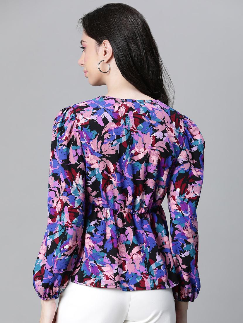 women printed puff sleeves peplum top - 20592356 - Standard Image - 3