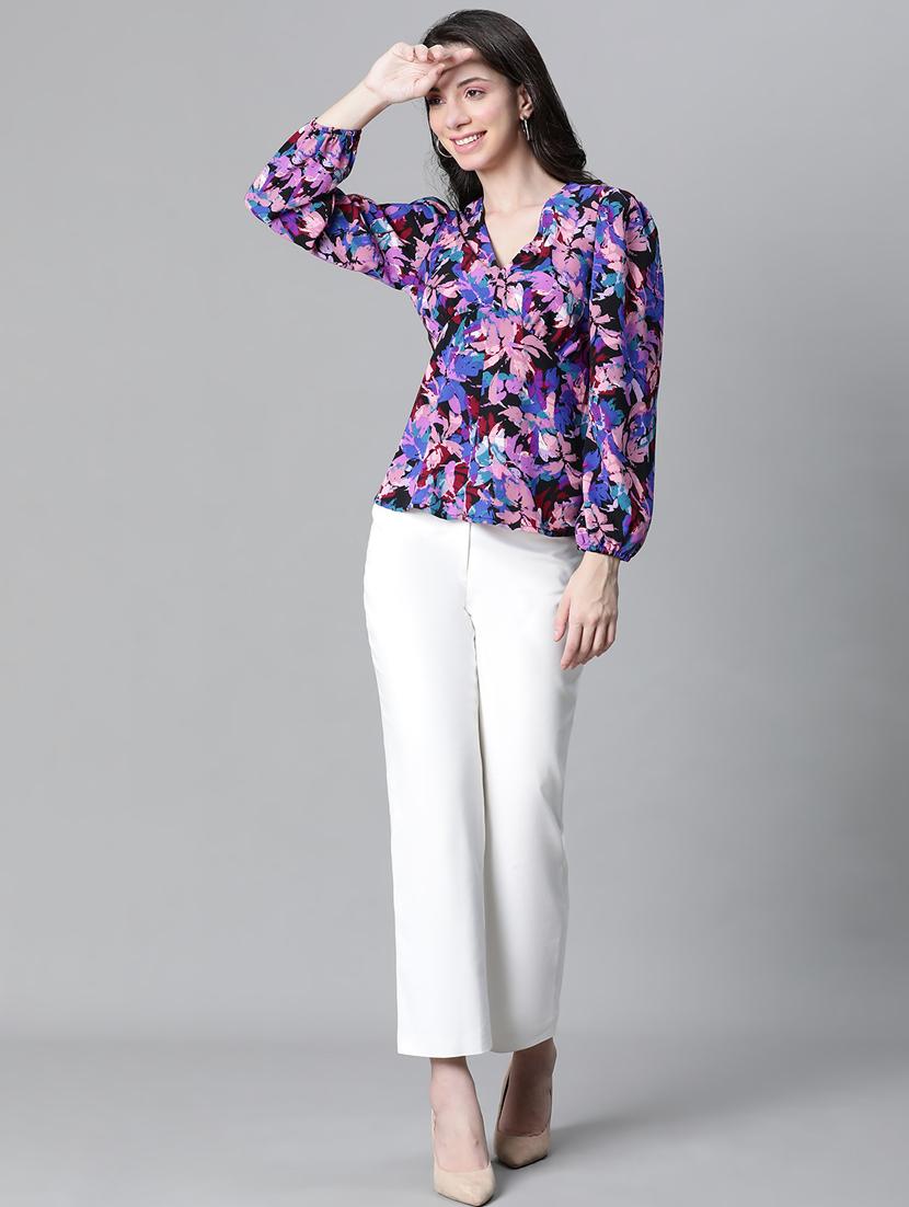 women printed puff sleeves peplum top - 20592356 - Standard Image - 5