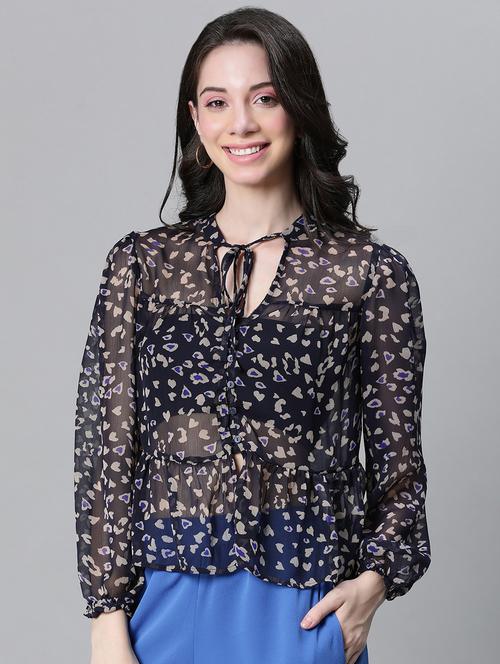 women animal print puff sleeves top - 20592362 -  Standard Image - 0