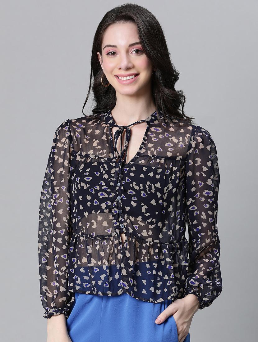 women animal print puff sleeves top - 20592362 -  Zoom Image - 0
