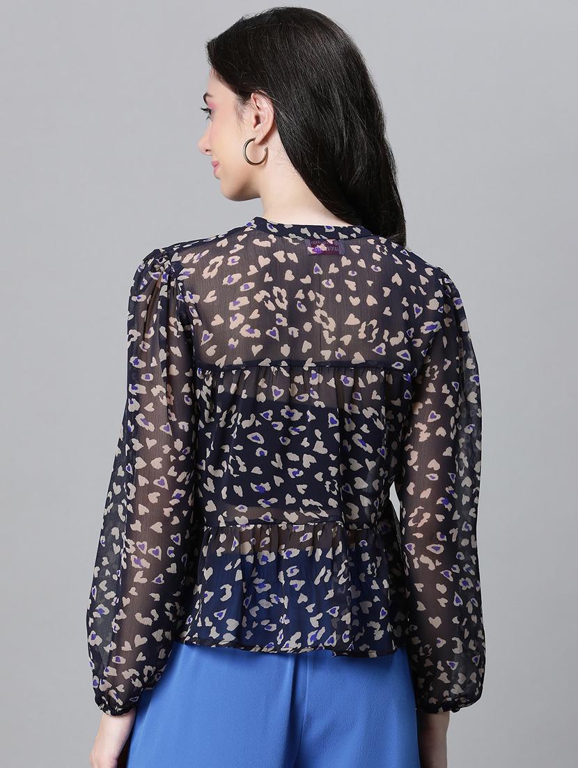 women animal print puff sleeves top - 20592362 - Standard Image - 3