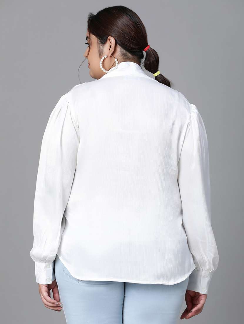 plus size women solid tie up neck top - 20592388 - Standard Image - 3