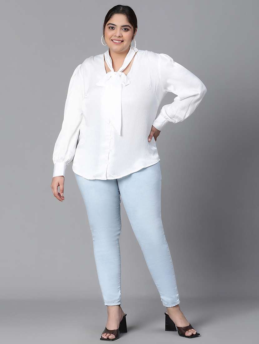 plus size women solid tie up neck top - 20592388 - Standard Image - 5