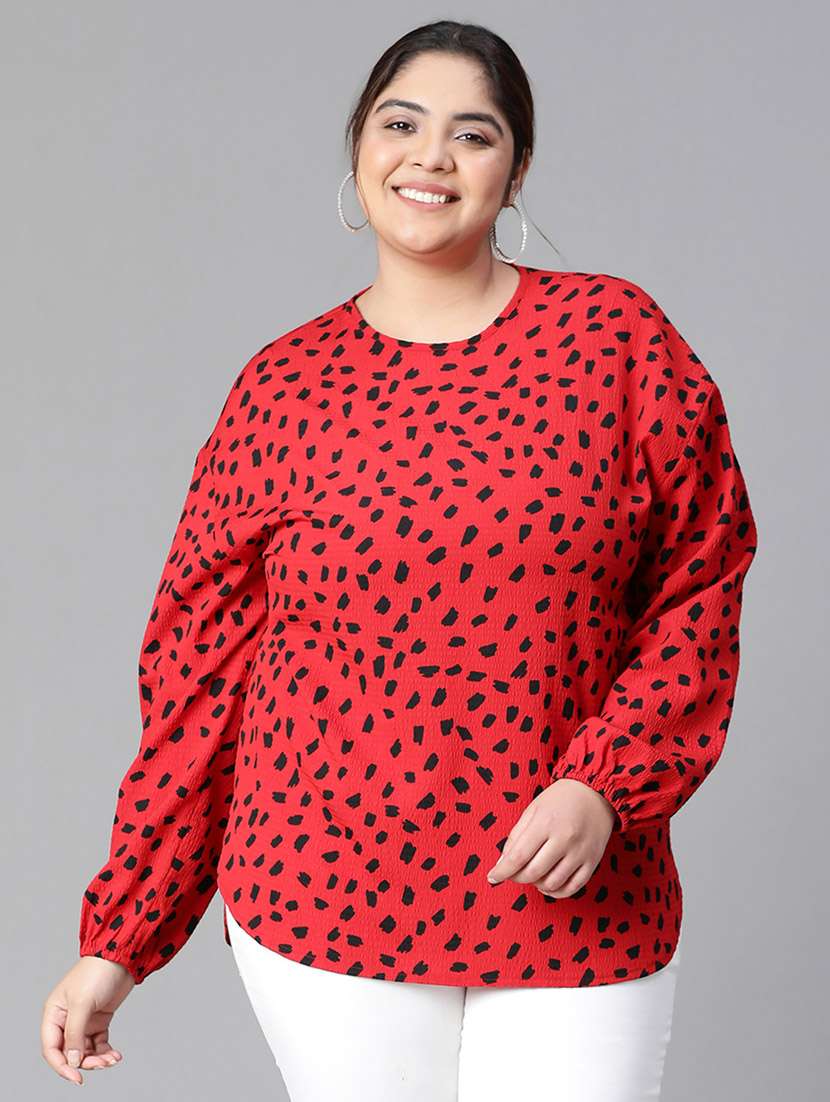 plus size women printed high low top