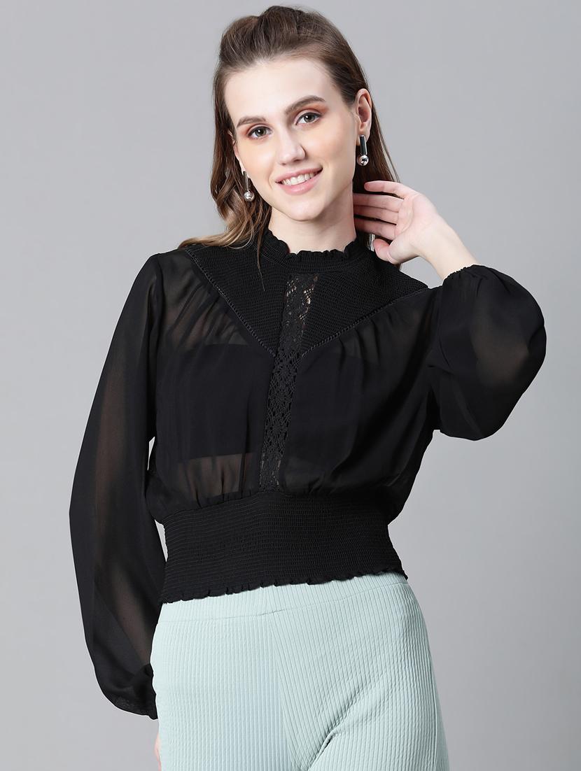 women solid lace detailed crop top - 20592404 -  Zoom Image - 0