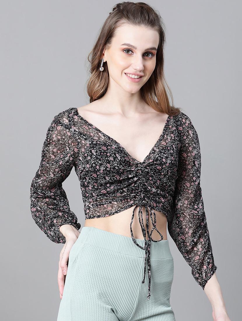 women floral print ruched sleeves top - 20592405 -  Zoom Image - 0