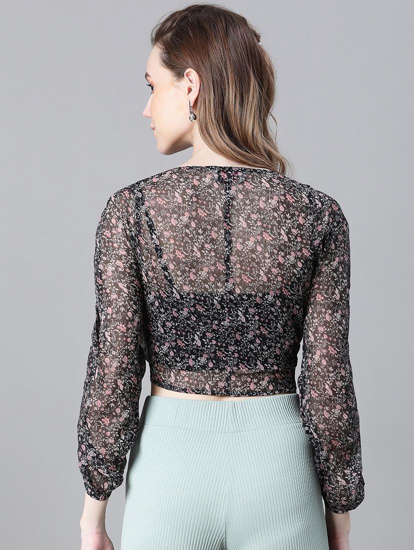women floral print ruched sleeves top - 20592405 - Standard Image - 3