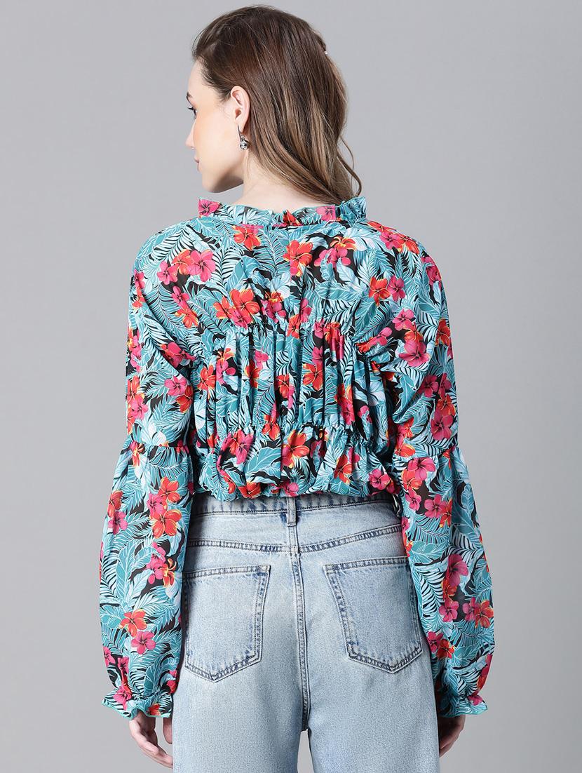 women printed long sleeves crop top - 20592422 - Standard Image - 3