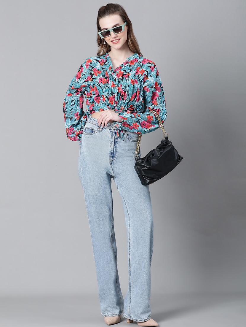 women printed long sleeves crop top - 20592422 - Standard Image - 5