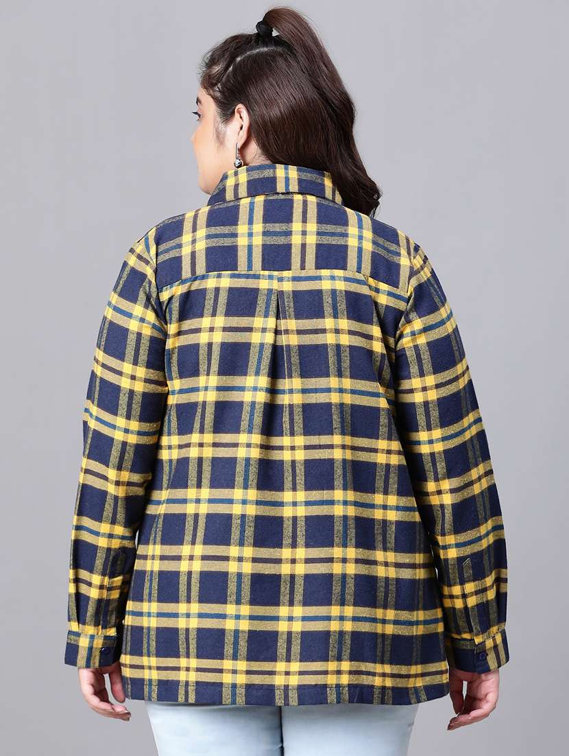 plus size checkered collared straight top - 20592427 -  Standard Image - 3