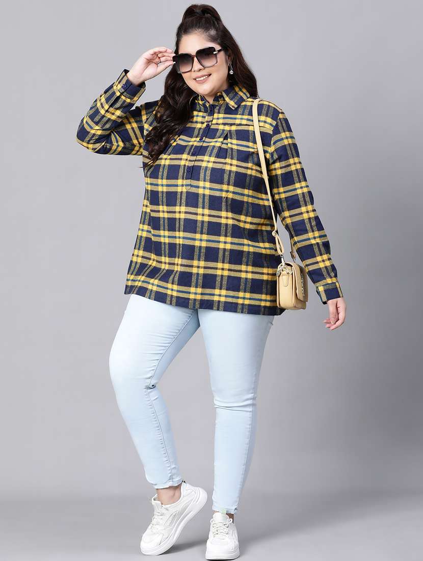 plus size checkered collared straight top - 20592427 -  Standard Image - 5