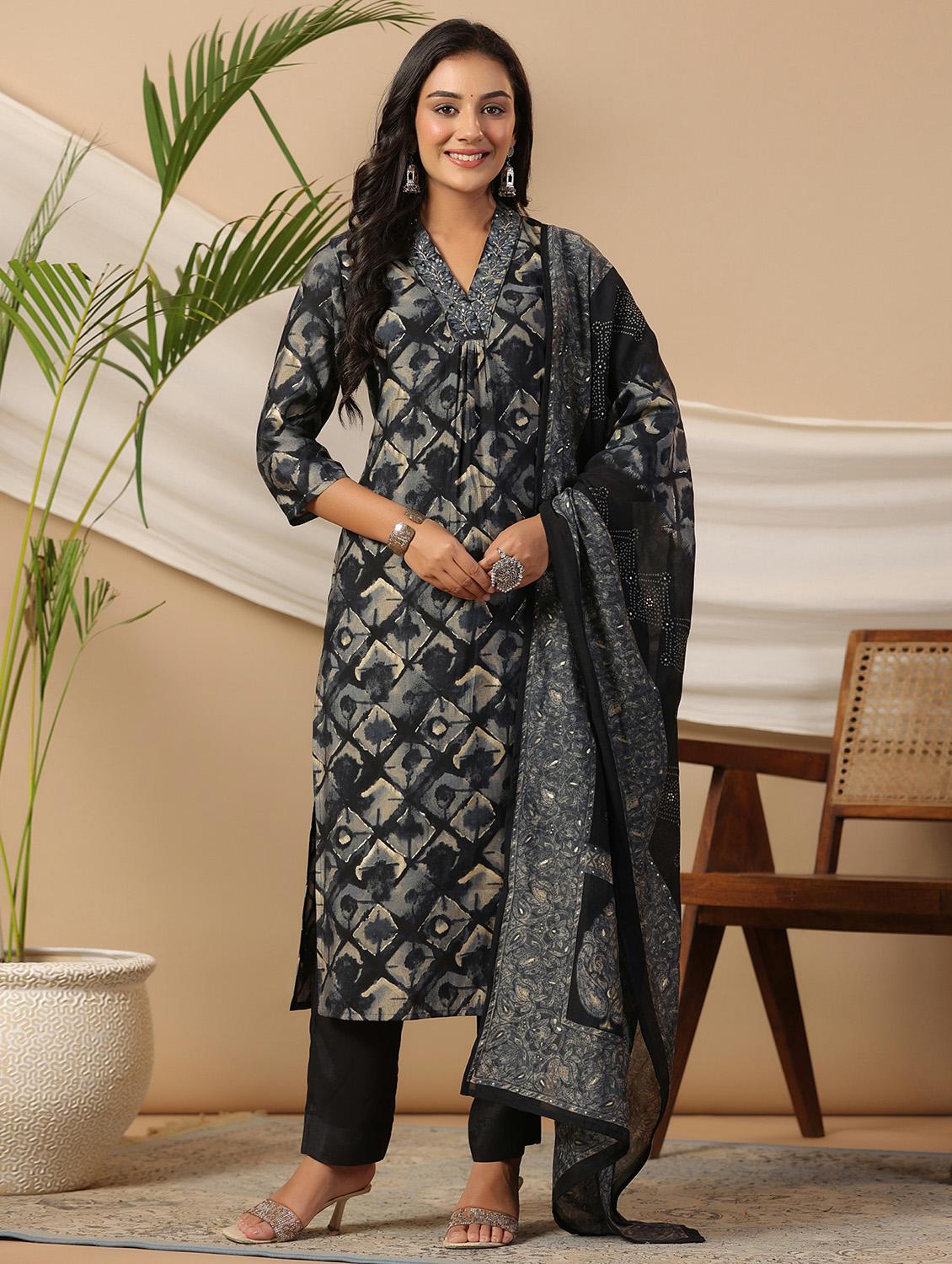women three quarter sleeve kurta pant with dupatta set