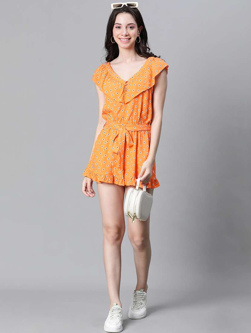 women orange printed detailed romper - 20592626 -  Standard Image - 3