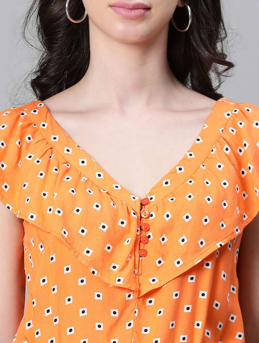 women orange printed detailed romper - 20592626 -  Standard Image - 5