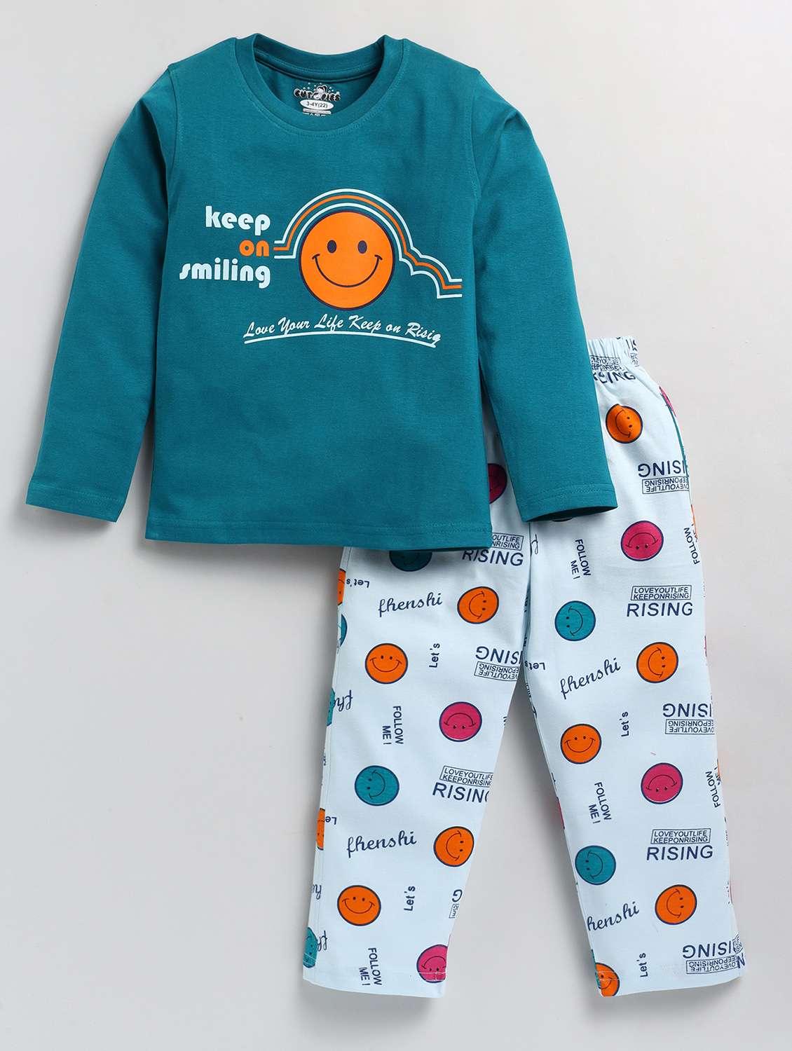 boys teal printed full length twin set