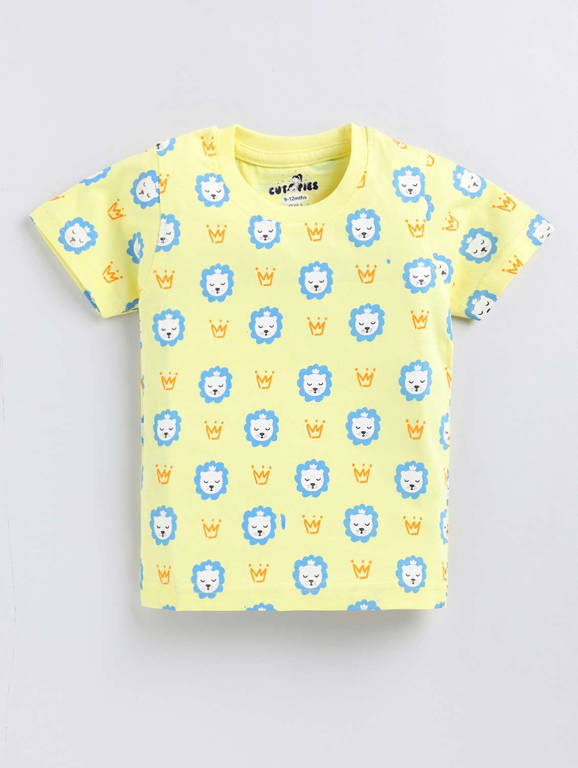 boys yellow quirky printed round neck t-shirt