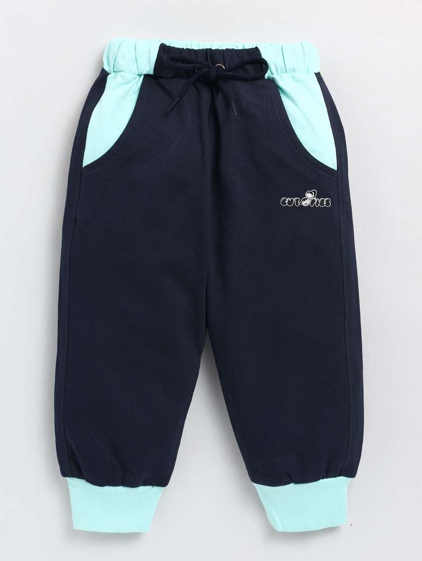 boys navy blue colour block regular joggers