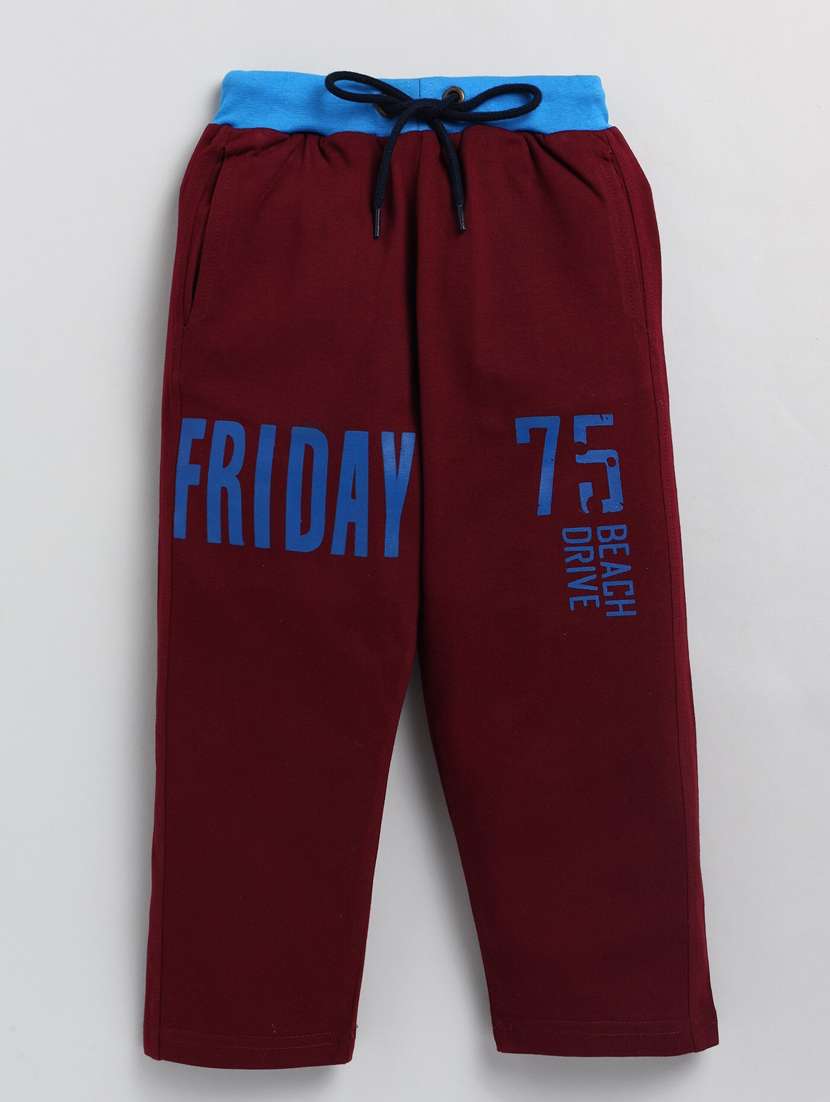 kids maroon typographic regular track pant