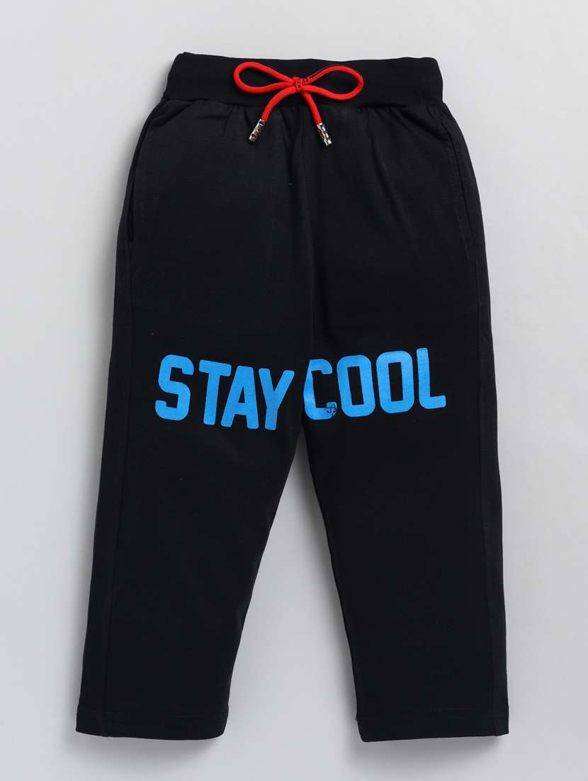 boys black typographic regular track pant