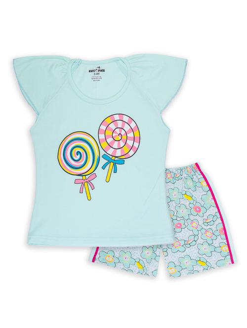 girls round neck graphic regular t-shirt & floral shorts set - 20593359 - Standard Image - 0