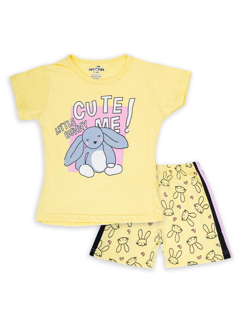 girls round neck graphic regular t-shirt & quirky shorts set - 20593374 - Zoom Image - 0
