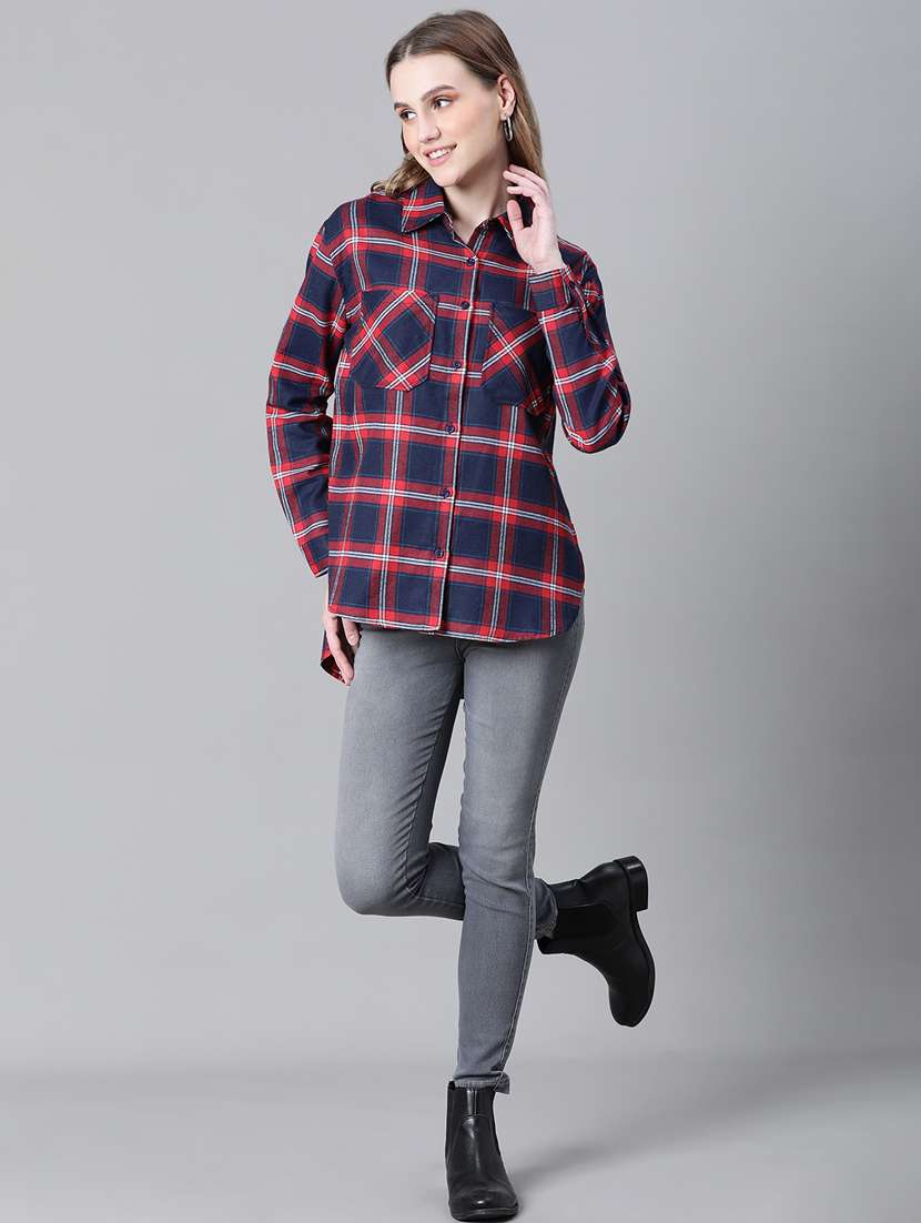 women blue & red checked pocket detailed shirt - 20593427 -  Standard Image - 3