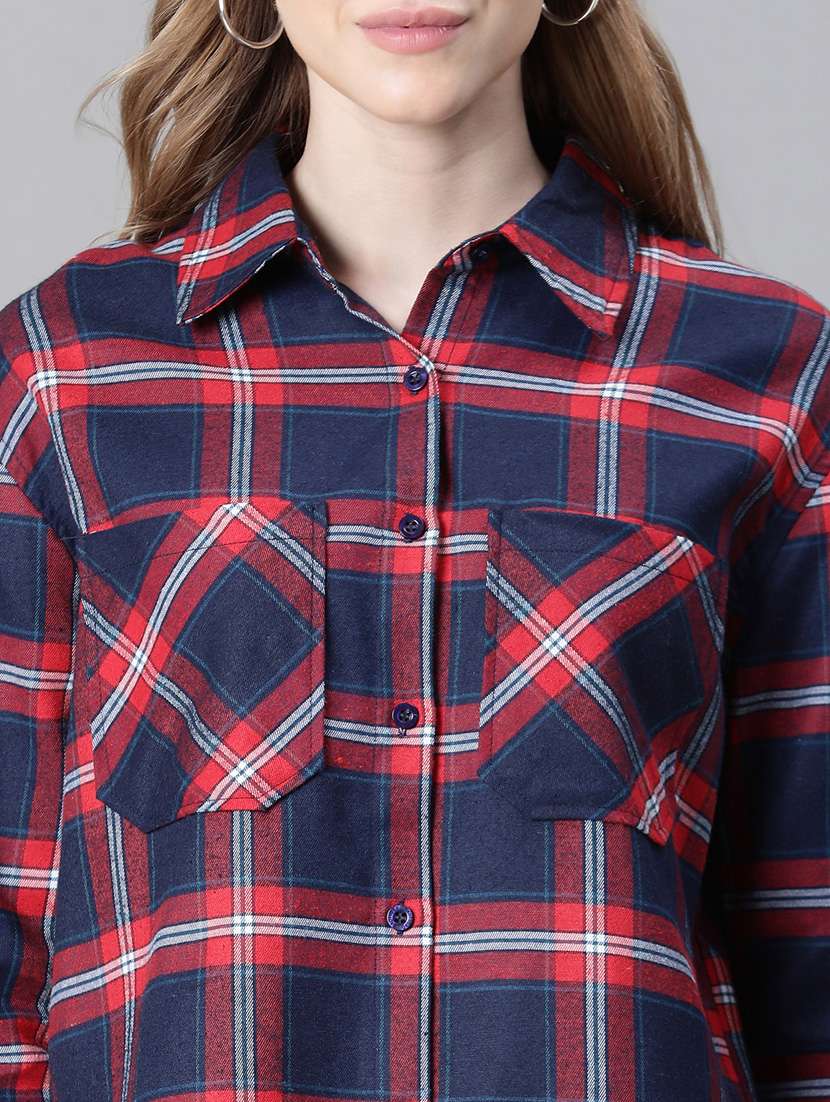 women blue & red checked pocket detailed shirt - 20593427 -  Standard Image - 5