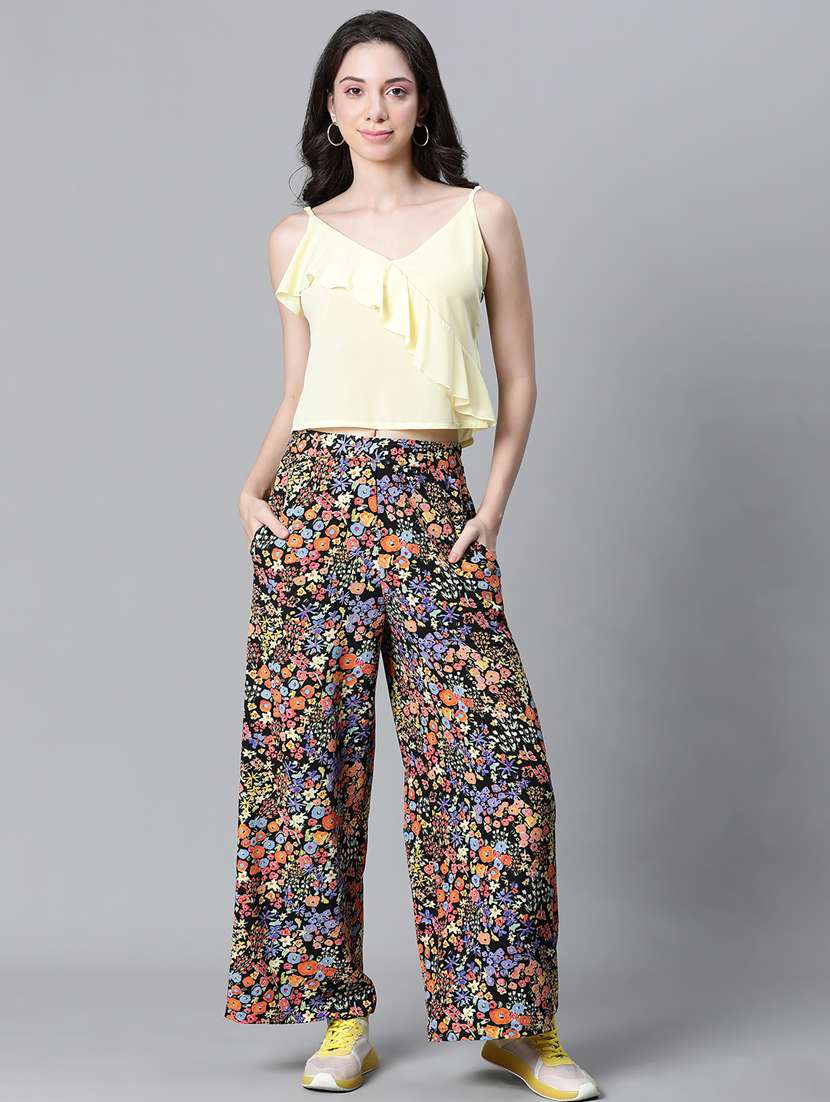 black floral printed wide leg trouser - 20593464 -  Standard Image - 3