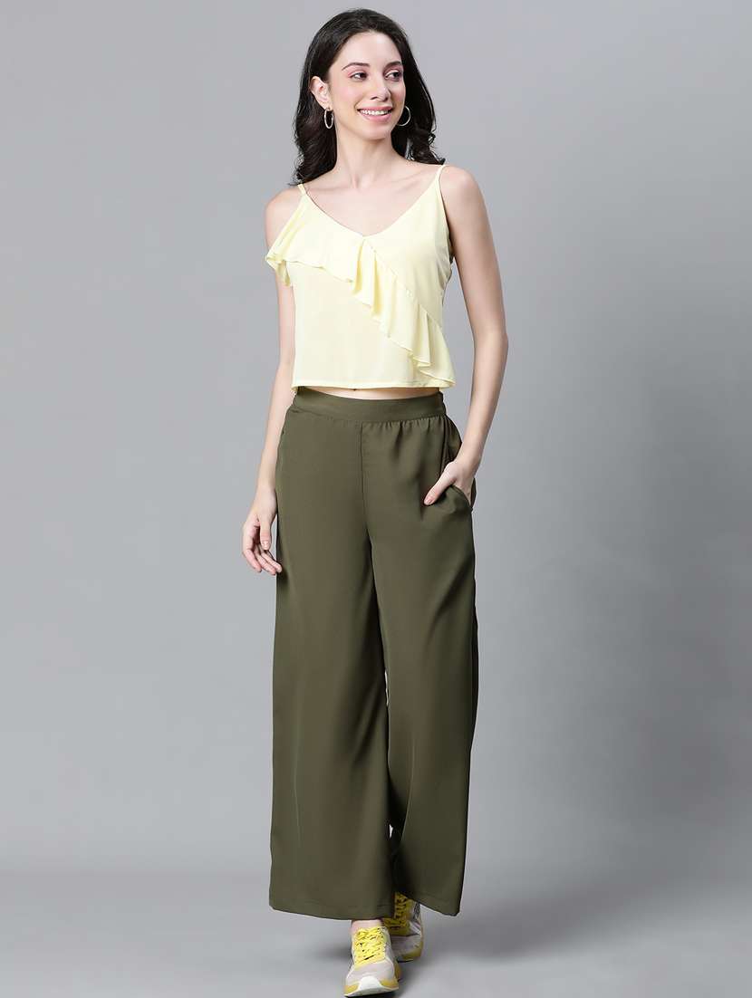 solid olive green flat front trouser - 20593465 -  Standard Image - 3