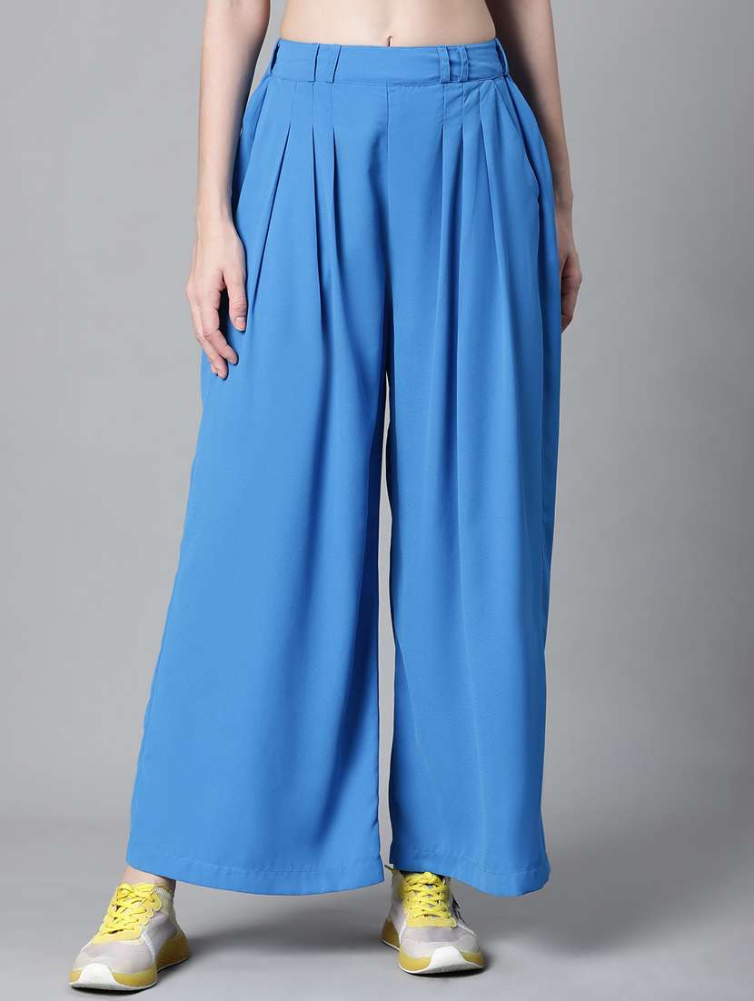 women solid mid rise pleated korean pants - 20593469 - Zoom Image - 0