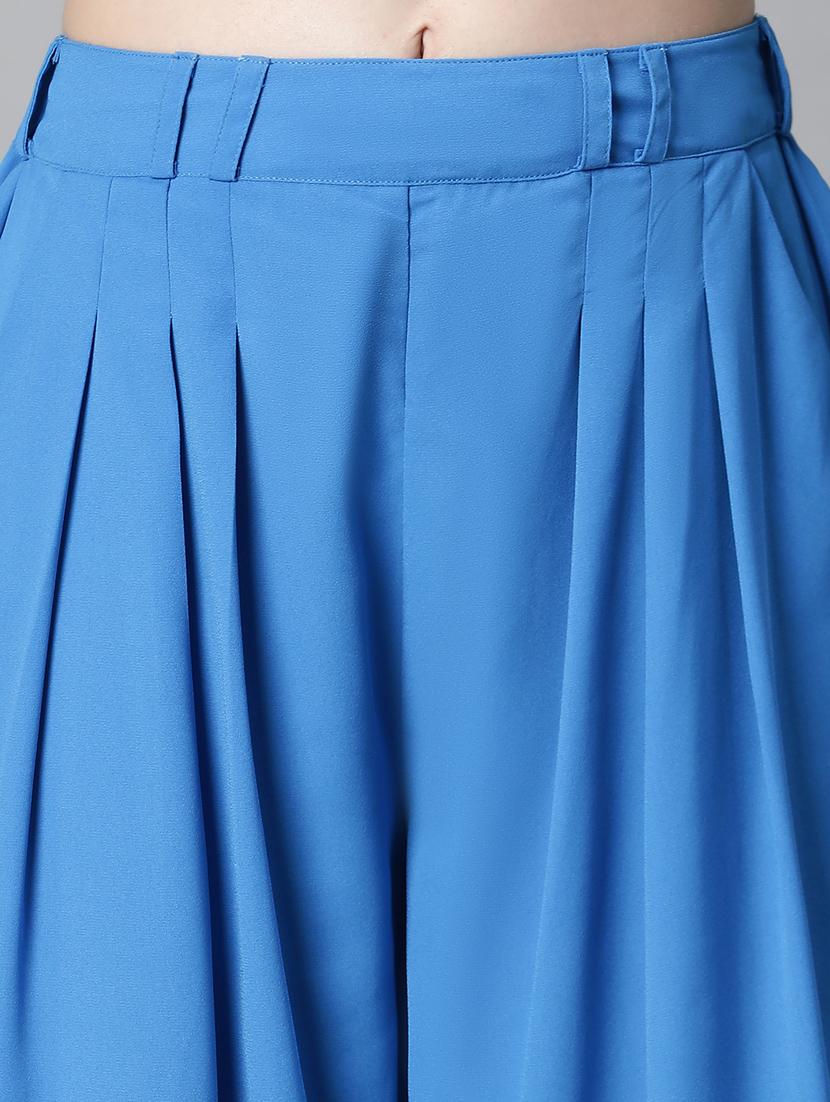 women solid mid rise pleated korean pants - 20593469 - Standard Image - 5