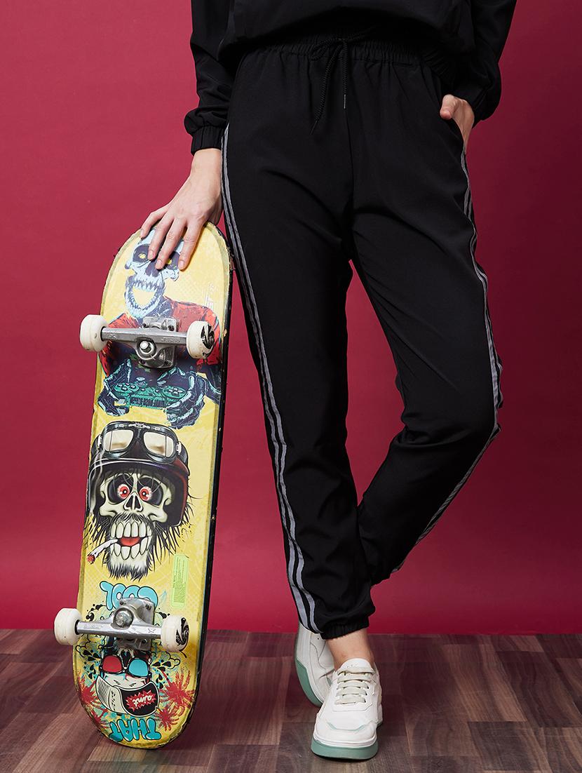women high rise black solid track pant - 20594207 -  Zoom Image - 0