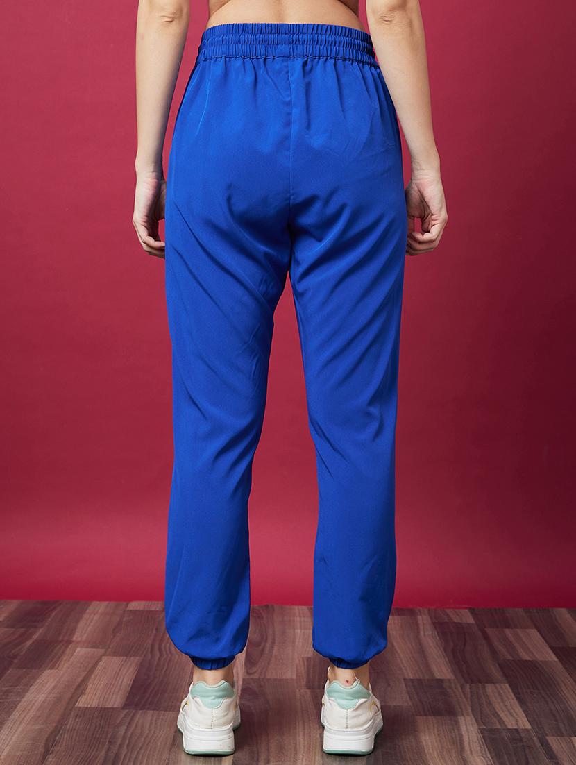 women high rise blue solid track pant - 20594208 - Standard Image - 3