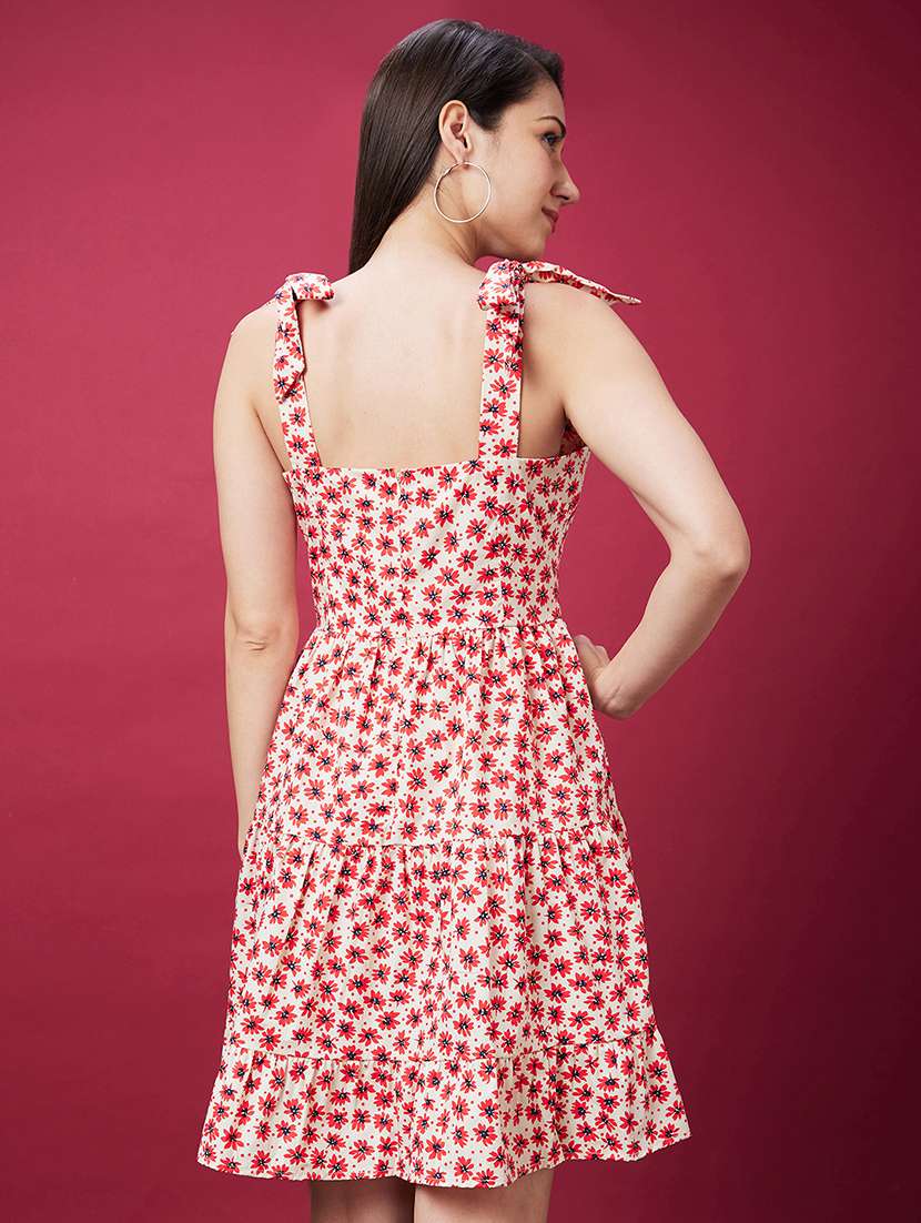 women cream floral printed tiered dress - 20594225 - Standard Image - 3