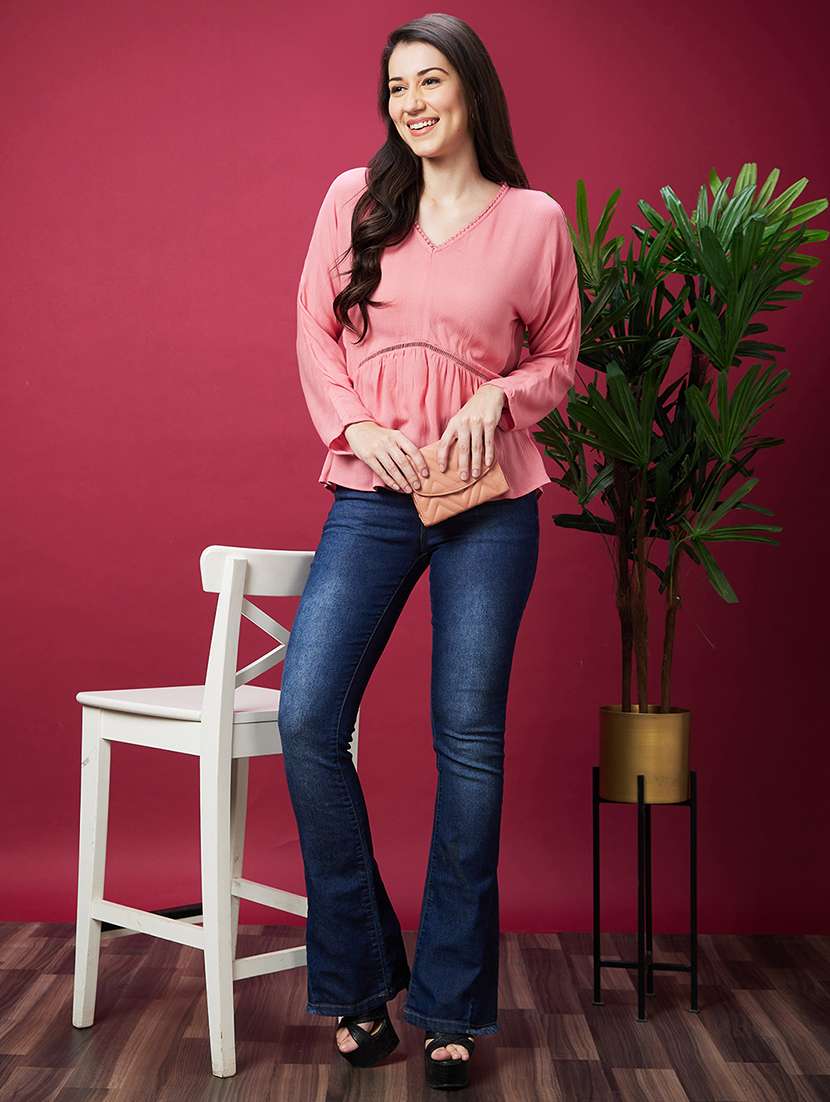 women pink solid full sleeve regular top - 20594260 -  Standard Image - 3