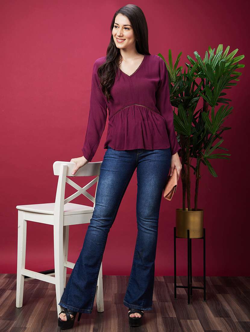 women purple solid full sleeve regular top - 20594261 -  Standard Image - 3