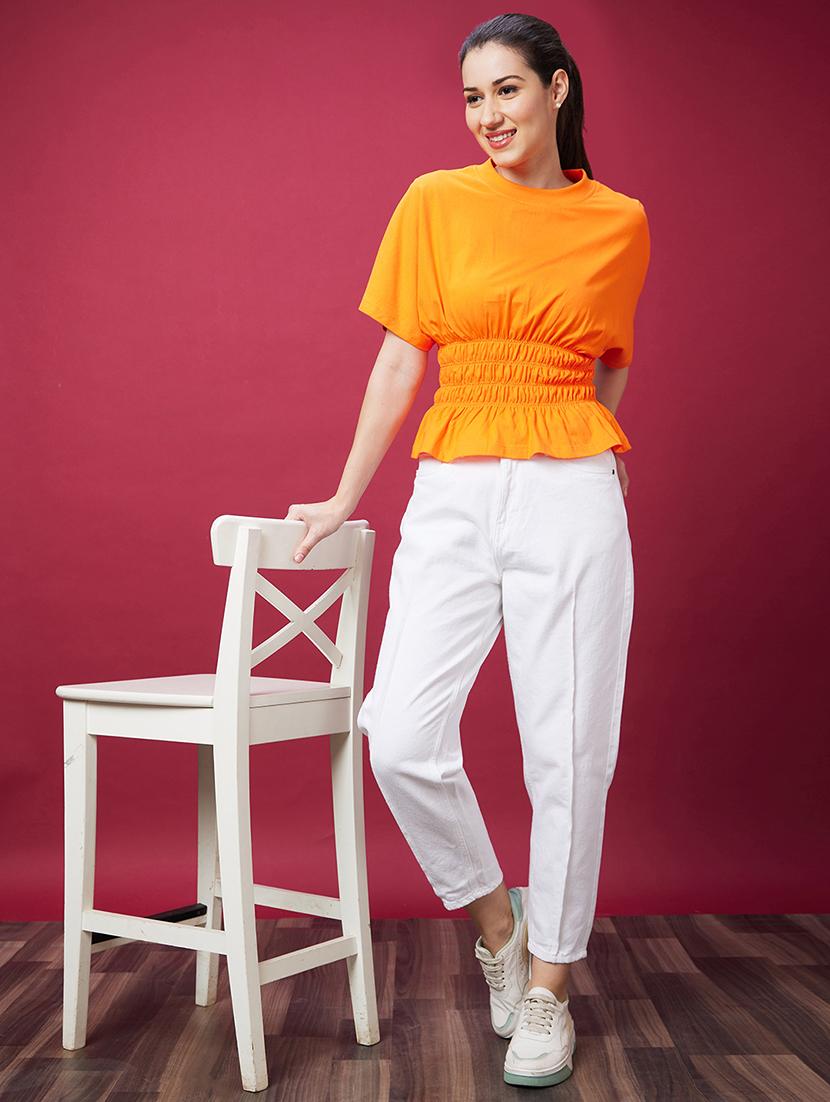 women orange solid peplum top - 20594263 - Standard Image - 3