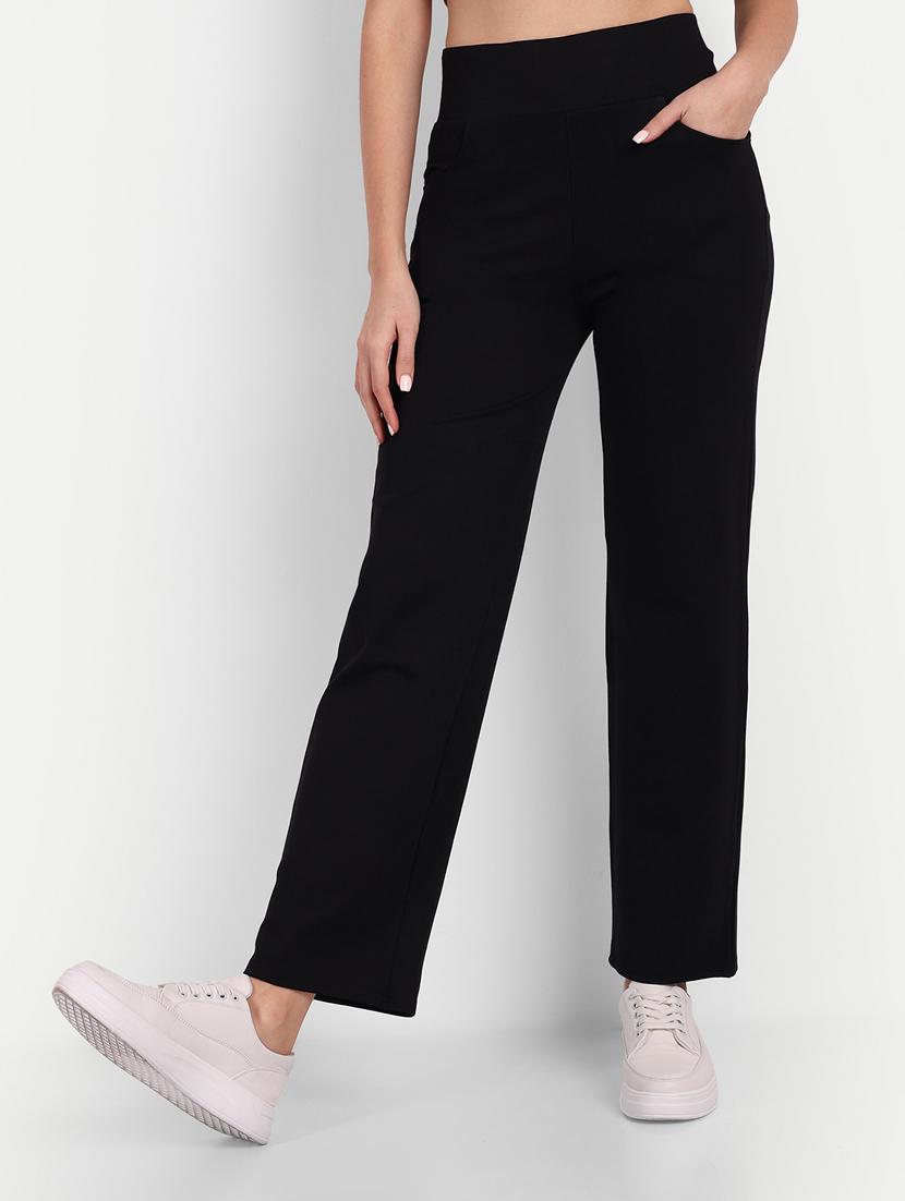 women black solids full length trousers - 20594337 - Zoom Image - 0