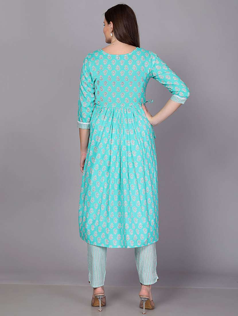 light blue embroidered work printed suit set - 20594413 - Standard Image - 3