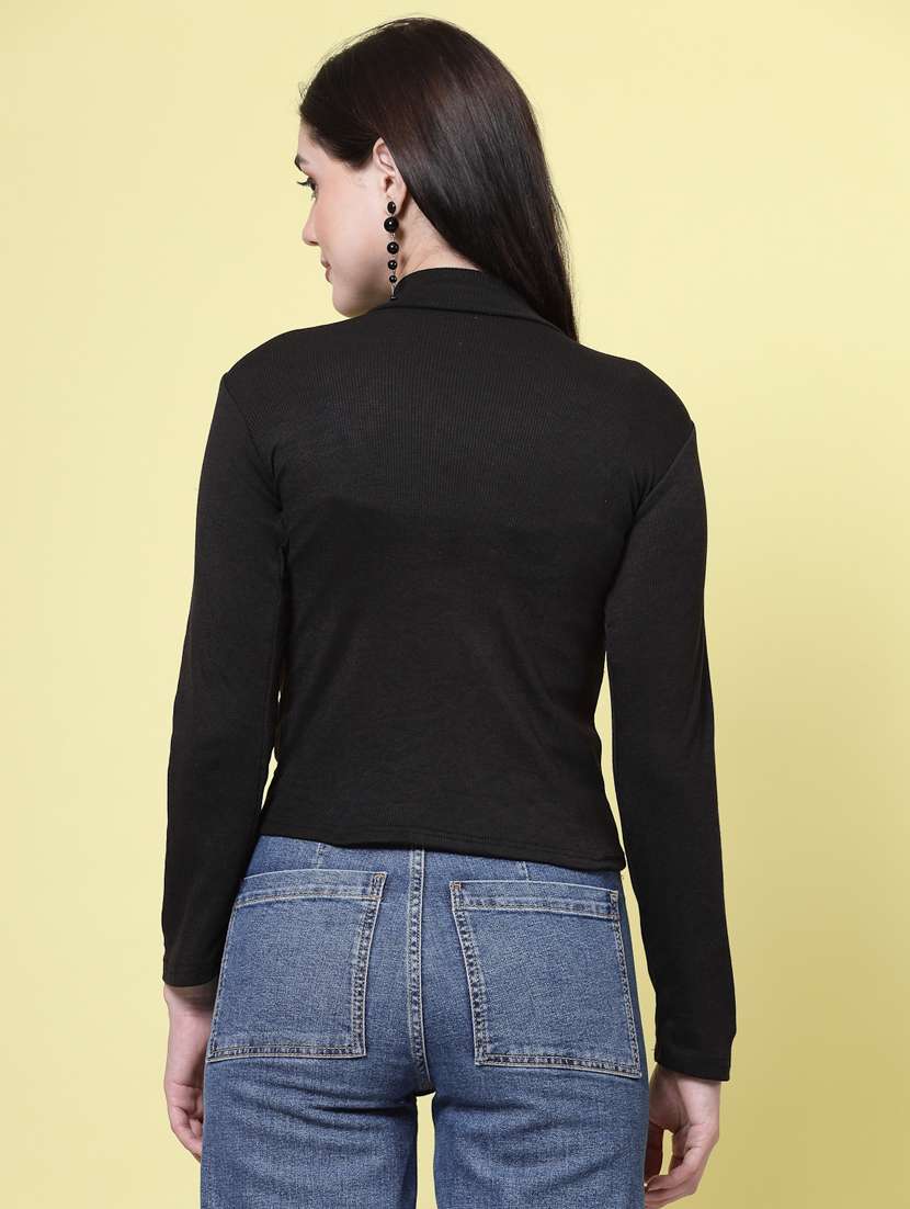 women solid black high neck top - 20594445 -  Standard Image - 3