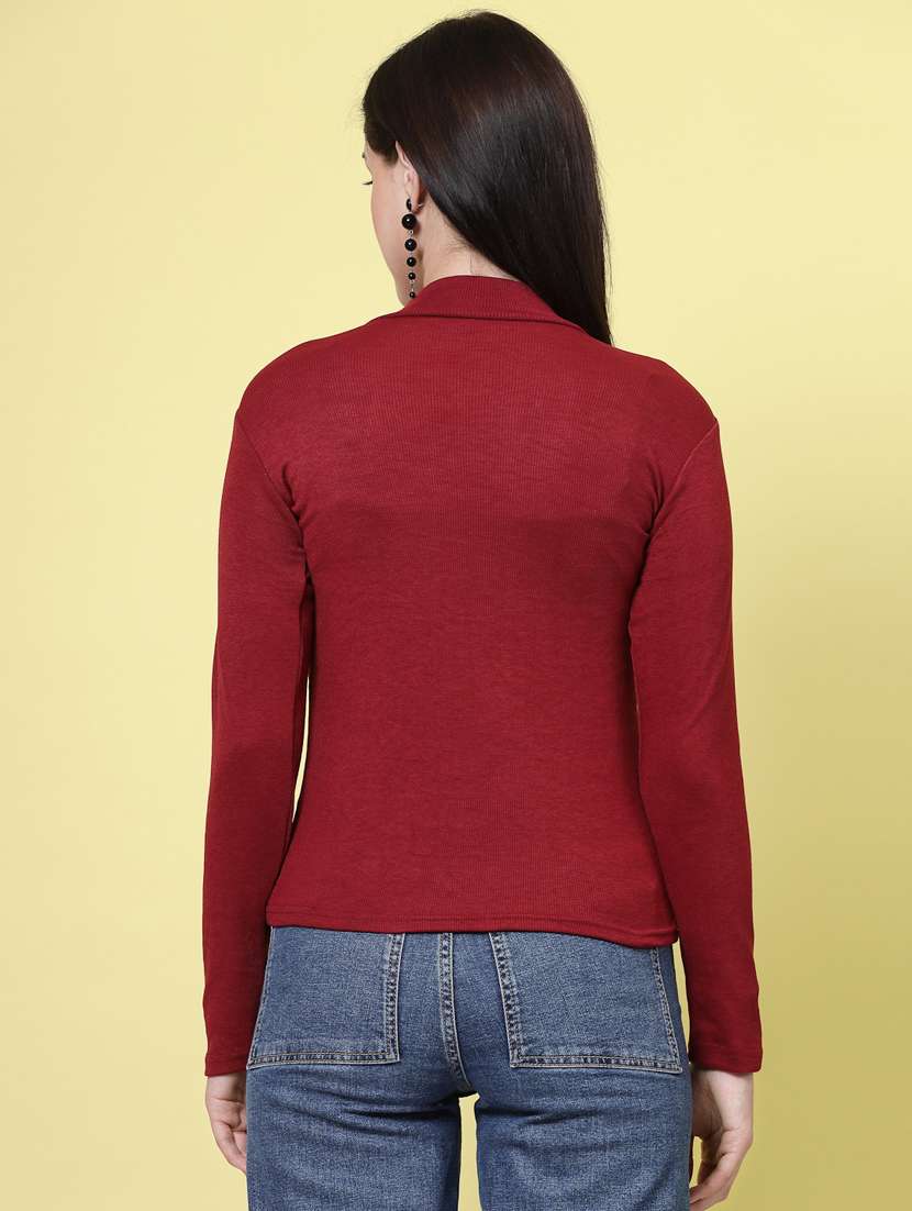 women maroon solid mock neck top - 20594446 -  Standard Image - 3