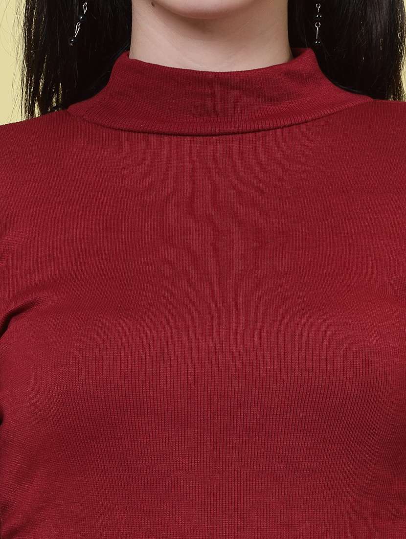 women maroon solid mock neck top - 20594446 -  Standard Image - 5