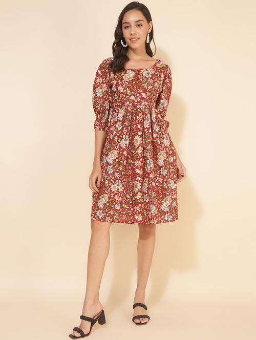 women red floral printed fit & flare dress - 20594464 - Standard Image - 0